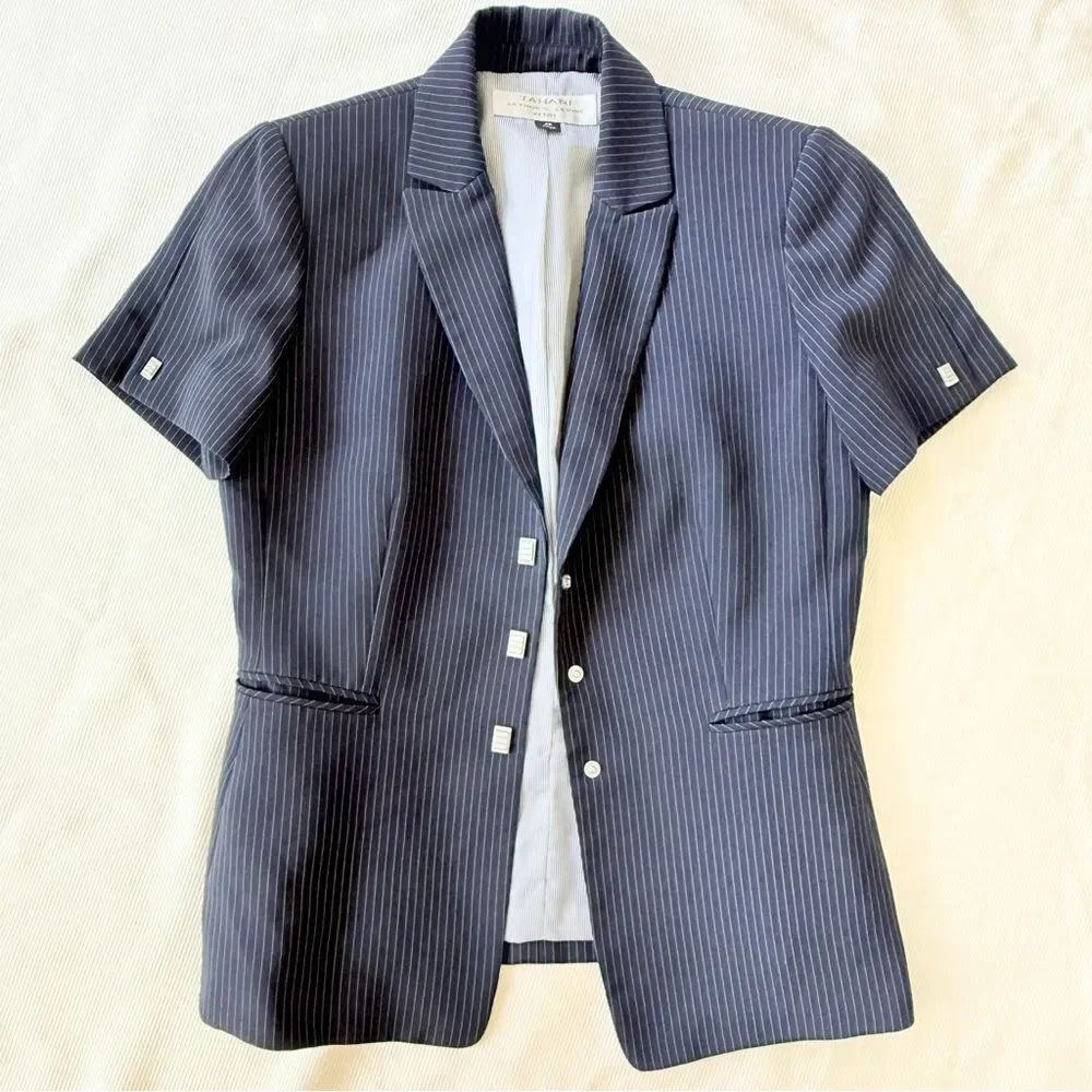 Tahari Womens Petite Jacket Pants Set Striped Office Casual Short Sleeve 4P - Picture 2 of 6